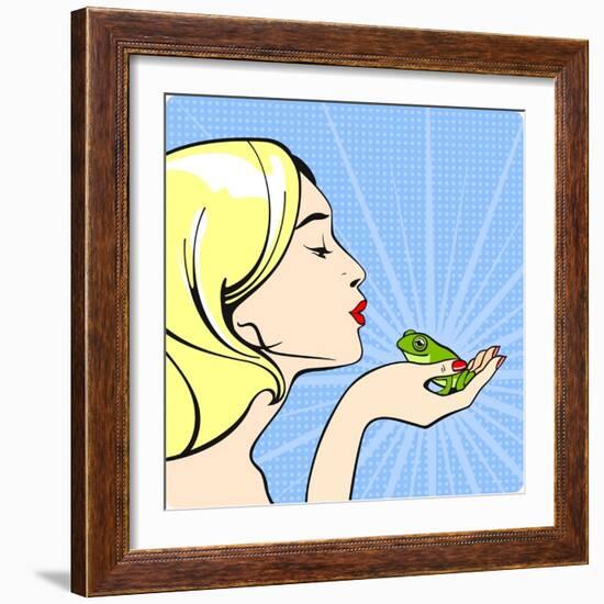 Young Woman with a Frog-Alena Kozlova-Framed Premium Giclee Print