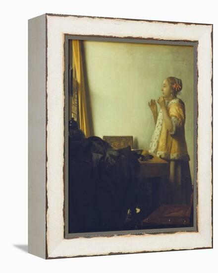 Young Woman with a Pearl Necklace, about 1662/65-Johannes Vermeer-Framed Premier Image Canvas