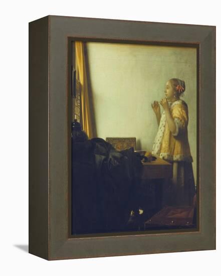 Young Woman with a Pearl Necklace, about 1662/65-Johannes Vermeer-Framed Premier Image Canvas