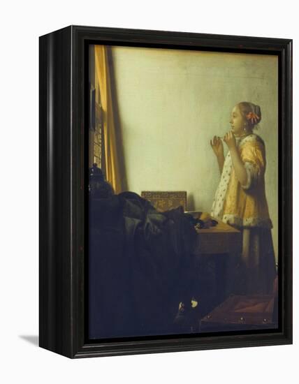 Young Woman with a Pearl Necklace, about 1662/65-Johannes Vermeer-Framed Premier Image Canvas
