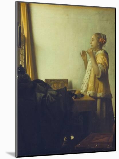 Young Woman with a Pearl Necklace, about 1662/65-Johannes Vermeer-Mounted Giclee Print