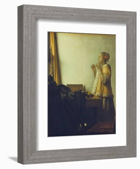 Young Woman with a Pearl Necklace, about 1662/65-Johannes Vermeer-Framed Giclee Print