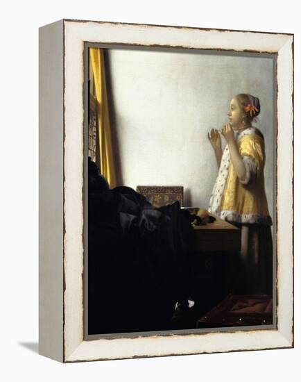 Young Woman with a Pearl Necklace, Ca 1662-Johannes Vermeer-Framed Premier Image Canvas