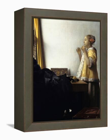 Young Woman with a Pearl Necklace, Ca 1662-Johannes Vermeer-Framed Premier Image Canvas