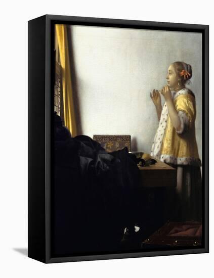 Young Woman with a Pearl Necklace, Ca 1662-Johannes Vermeer-Framed Premier Image Canvas