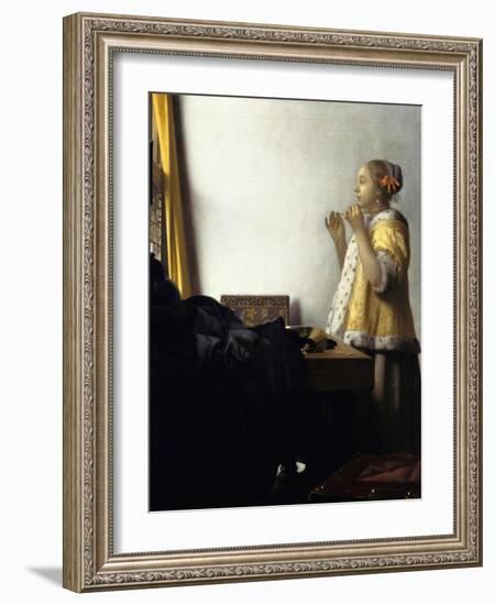 Young Woman with a Pearl Necklace, Ca 1662-Johannes Vermeer-Framed Giclee Print