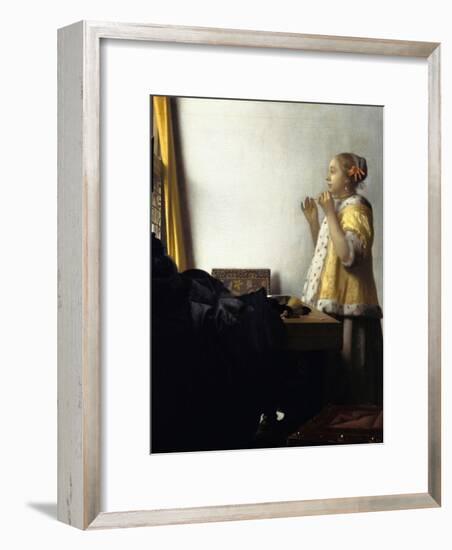 Young Woman with a Pearl Necklace, Ca 1662-Johannes Vermeer-Framed Giclee Print