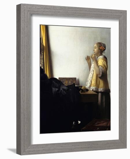 Young Woman with a Pearl Necklace, Ca 1662-Johannes Vermeer-Framed Giclee Print