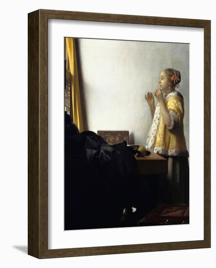 Young Woman with a Pearl Necklace, Ca 1662-Johannes Vermeer-Framed Giclee Print