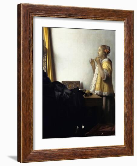 Young Woman with a Pearl Necklace, Ca 1662-Johannes Vermeer-Framed Giclee Print