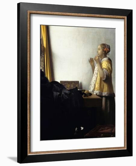 Young Woman with a Pearl Necklace, Ca 1662-Johannes Vermeer-Framed Giclee Print