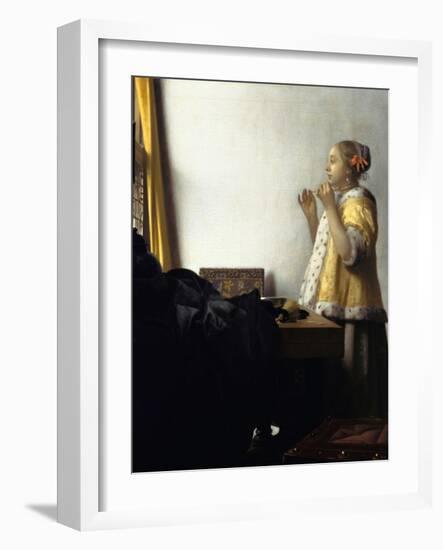 Young Woman with a Pearl Necklace, Ca 1662-Johannes Vermeer-Framed Giclee Print