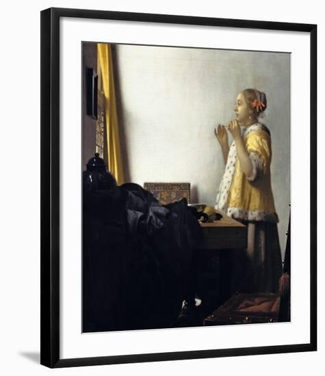 Young Woman with a Pearl Necklace-Jan Vermeer-Framed Premium Giclee Print