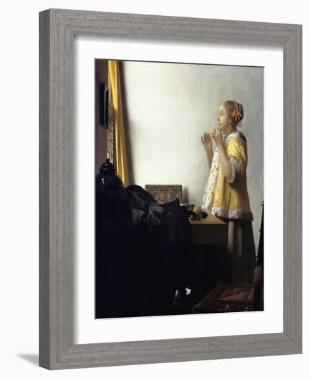 Young Woman with a Pearl Necklace-Johannes Vermeer-Framed Giclee Print