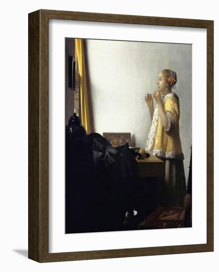 Young Woman with a Pearl Necklace-Johannes Vermeer-Framed Giclee Print