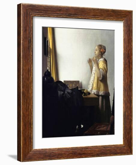 Young Woman with a Pearl Necklace-Johannes Vermeer-Framed Giclee Print