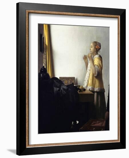 Young Woman with a Pearl Necklace-Johannes Vermeer-Framed Giclee Print