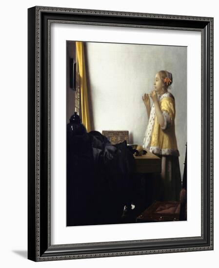 Young Woman with a Pearl Necklace-Johannes Vermeer-Framed Giclee Print