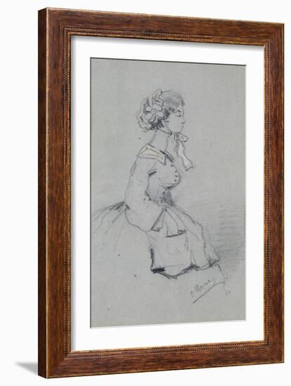 Young Woman with a Ribbon, 1857 (Charcoal and Pastel on Paper)-Claude Monet-Framed Giclee Print