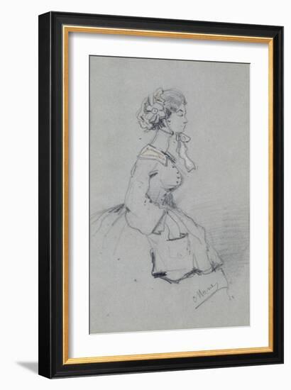 Young Woman with a Ribbon, 1857 (Charcoal and Pastel on Paper)-Claude Monet-Framed Giclee Print