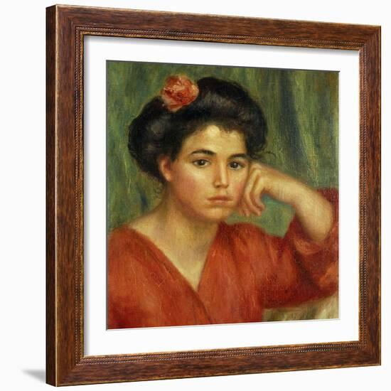 Young Woman with a Rose; Jeune Fille a La Rose, 1907-Pierre-Auguste Renoir-Framed Giclee Print