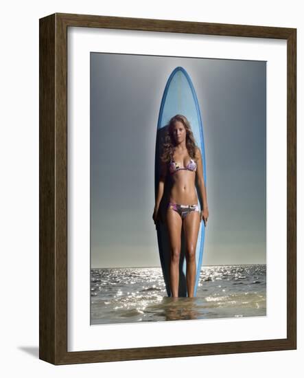 Young Woman with a Surfboard-Ben Welsh-Framed Photographic Print