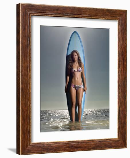 Young Woman with a Surfboard-Ben Welsh-Framed Photographic Print