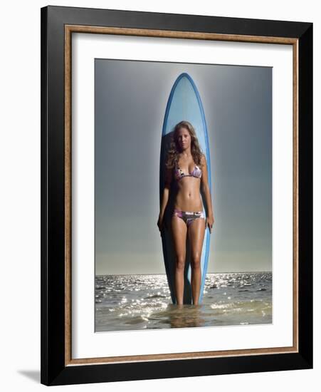 Young Woman with a Surfboard-Ben Welsh-Framed Photographic Print