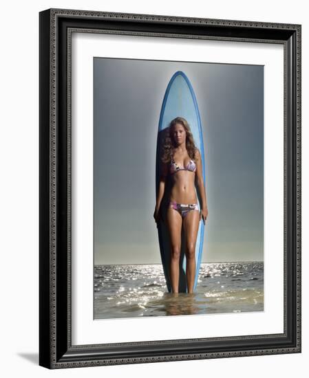 Young Woman with a Surfboard-Ben Welsh-Framed Photographic Print