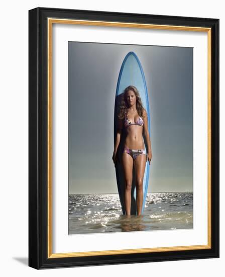 Young Woman with a Surfboard-Ben Welsh-Framed Photographic Print