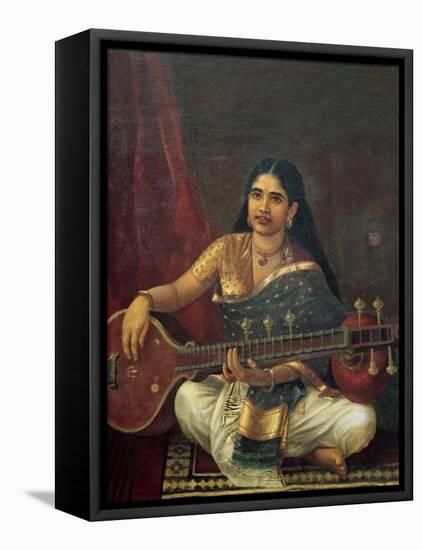 Young Woman with a Veena-Raja Ravi Varma-Framed Premier Image Canvas
