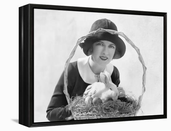 Young Woman with an Easter Basket and a Bunny-null-Framed Stretched Canvas