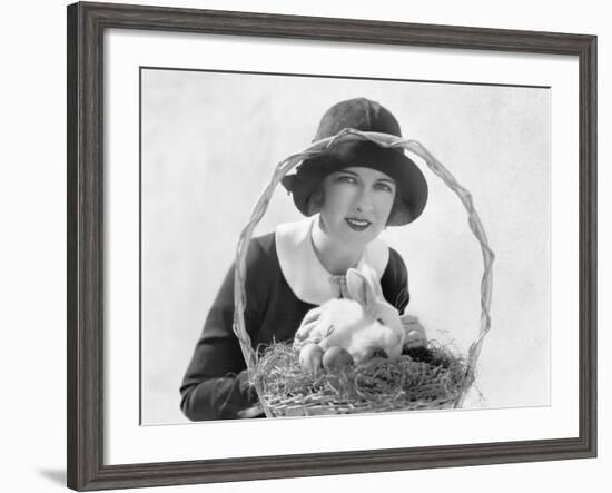 Young Woman with an Easter Basket and a Bunny-null-Framed Photo