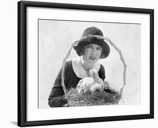 Young Woman with an Easter Basket and a Bunny-null-Framed Photo