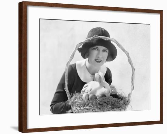 Young Woman with an Easter Basket and a Bunny-null-Framed Photo