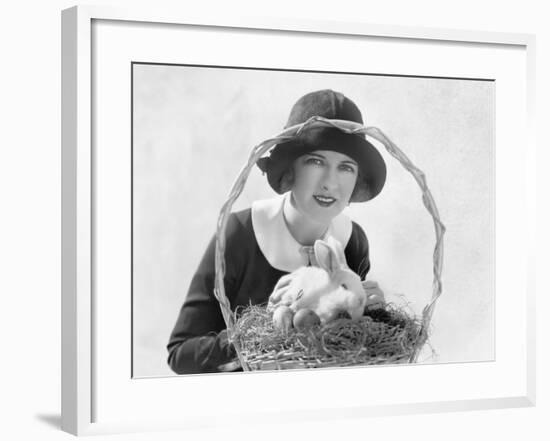 Young Woman with an Easter Basket and a Bunny-null-Framed Photo