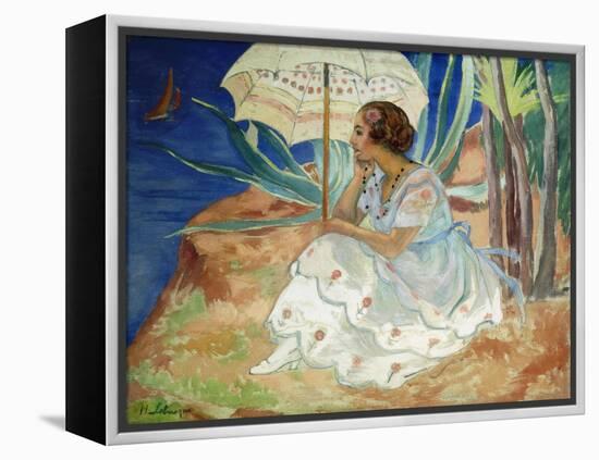 Young Woman with an Umbrella, Saint Maxime; Jeune Fille a L'Ombrelle Saint-Maxime, C.1918-Henri Lebasque-Framed Premier Image Canvas