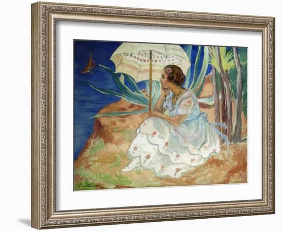 Young Woman with an Umbrella, Saint Maxime; Jeune Fille a L'Ombrelle Saint-Maxime, C.1918-Henri Lebasque-Framed Giclee Print