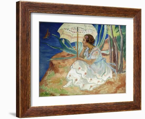 Young Woman with an Umbrella, Saint Maxime; Jeune Fille a L'Ombrelle Saint-Maxime, C.1918-Henri Lebasque-Framed Giclee Print