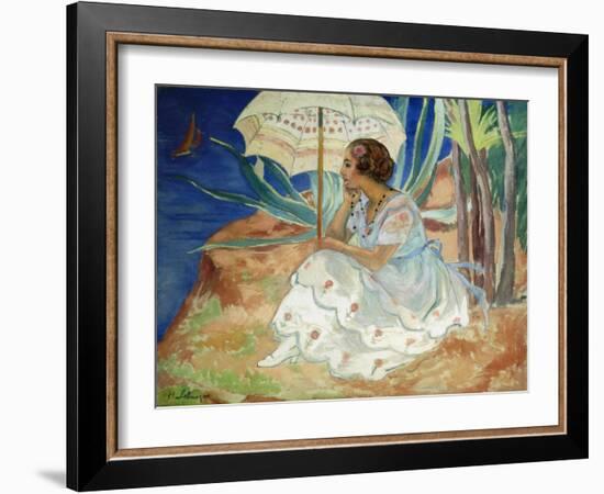 Young Woman with an Umbrella, Saint Maxime; Jeune Fille a L'Ombrelle Saint-Maxime, C.1918-Henri Lebasque-Framed Giclee Print