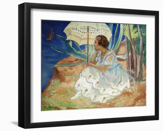 Young Woman with an Umbrella, Saint Maxime; Jeune Fille a L'Ombrelle Saint-Maxime, C.1918-Henri Lebasque-Framed Giclee Print