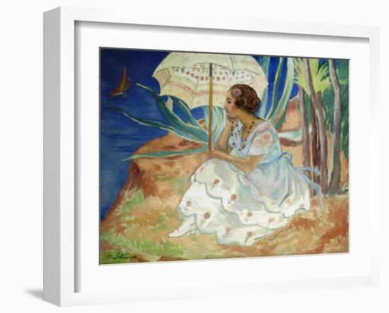 Young Woman with an Umbrella, Saint Maxime; Jeune Fille a L'Ombrelle Saint-Maxime, C.1918-Henri Lebasque-Framed Giclee Print