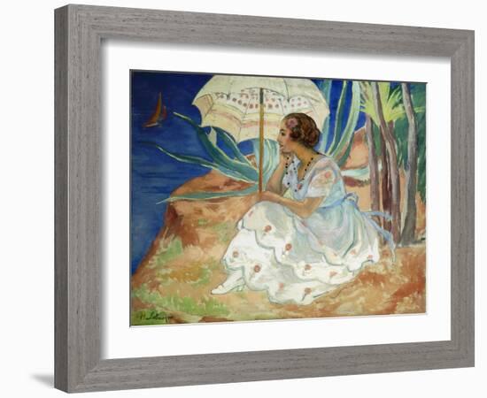 Young woman with an Umbrella, Saint Maxime-Henri Lebasque-Framed Giclee Print