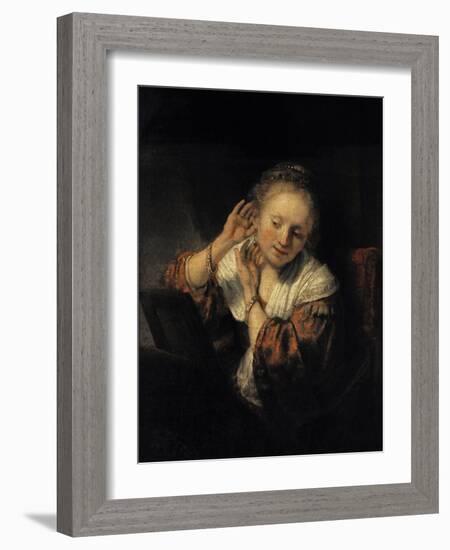 Young Woman with Earrings, 1657, by Rembrandt Harmenszoon van Rijn (1606-1669)-Rembrandt van Rijn-Framed Giclee Print