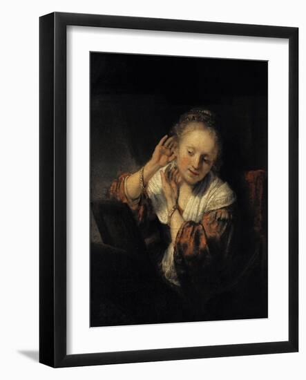 Young Woman with Earrings, 1657, by Rembrandt Harmenszoon van Rijn (1606-1669)-Rembrandt van Rijn-Framed Giclee Print