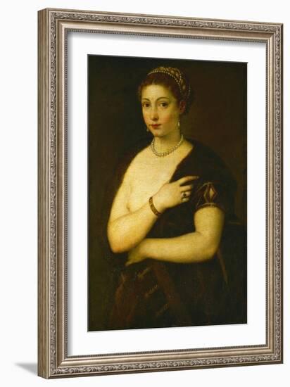 Young Woman with Fur, circa 1535-Titian (Tiziano Vecelli)-Framed Giclee Print