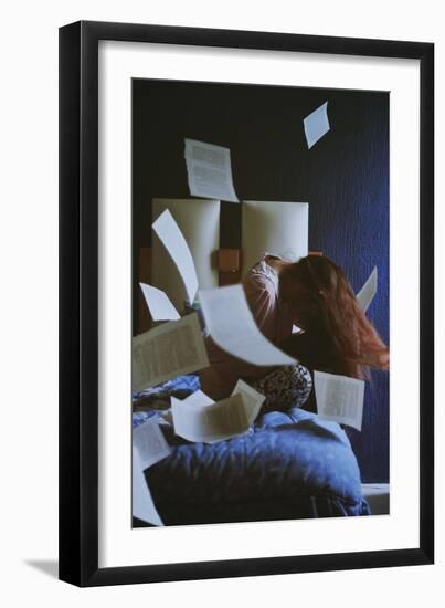 Young Woman with Long Hair Indoors with Paper-Carolina Hernandez-Framed Photographic Print