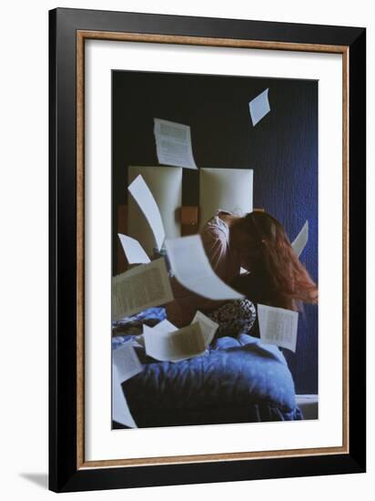 Young Woman with Long Hair Indoors with Paper-Carolina Hernandez-Framed Photographic Print