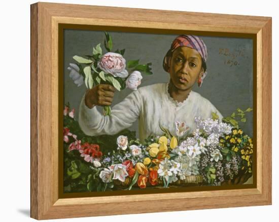 Young Woman with Peonies, 1870-Frederic Bazille-Framed Premier Image Canvas