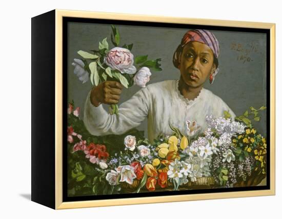 Young Woman with Peonies, 1870-Frederic Bazille-Framed Premier Image Canvas